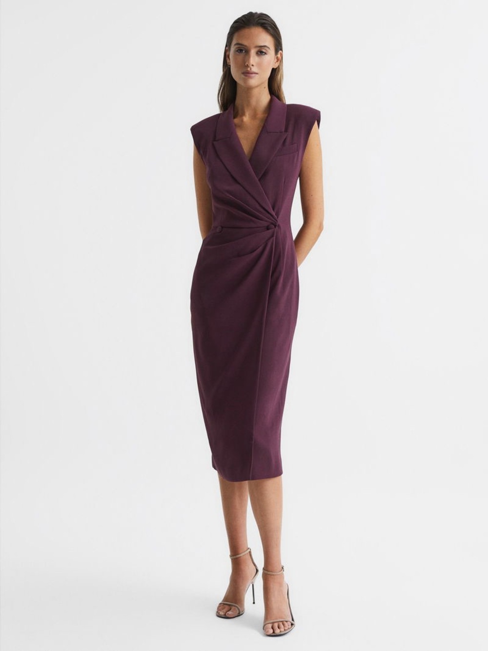 Reiss Cecile Tux Bodycon Midi Dress in Plum - Picture 3 of 8